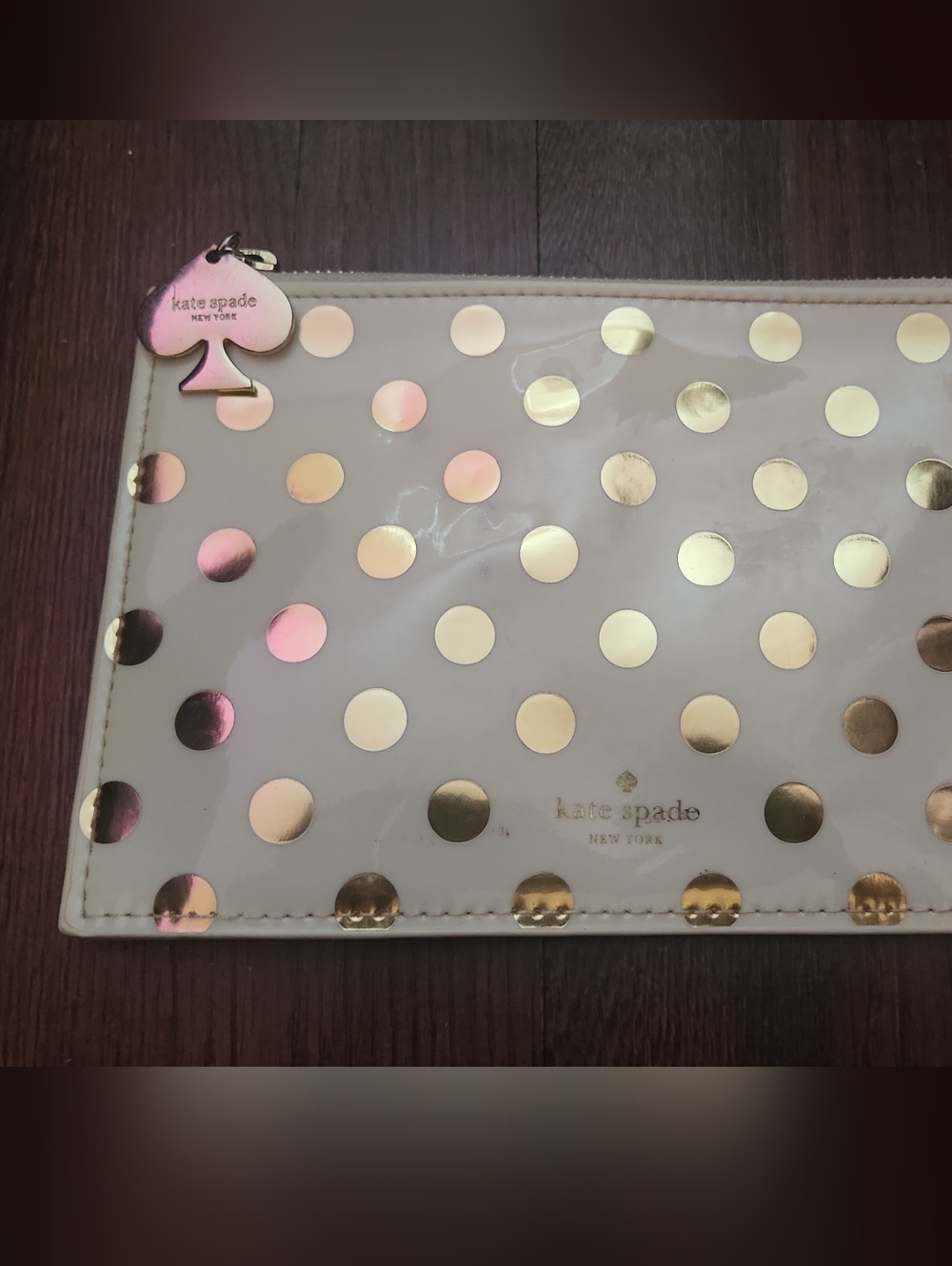 Kate Spade Pouch Cream with Metallic Gold Polka Dots PERFECT CONDITION
